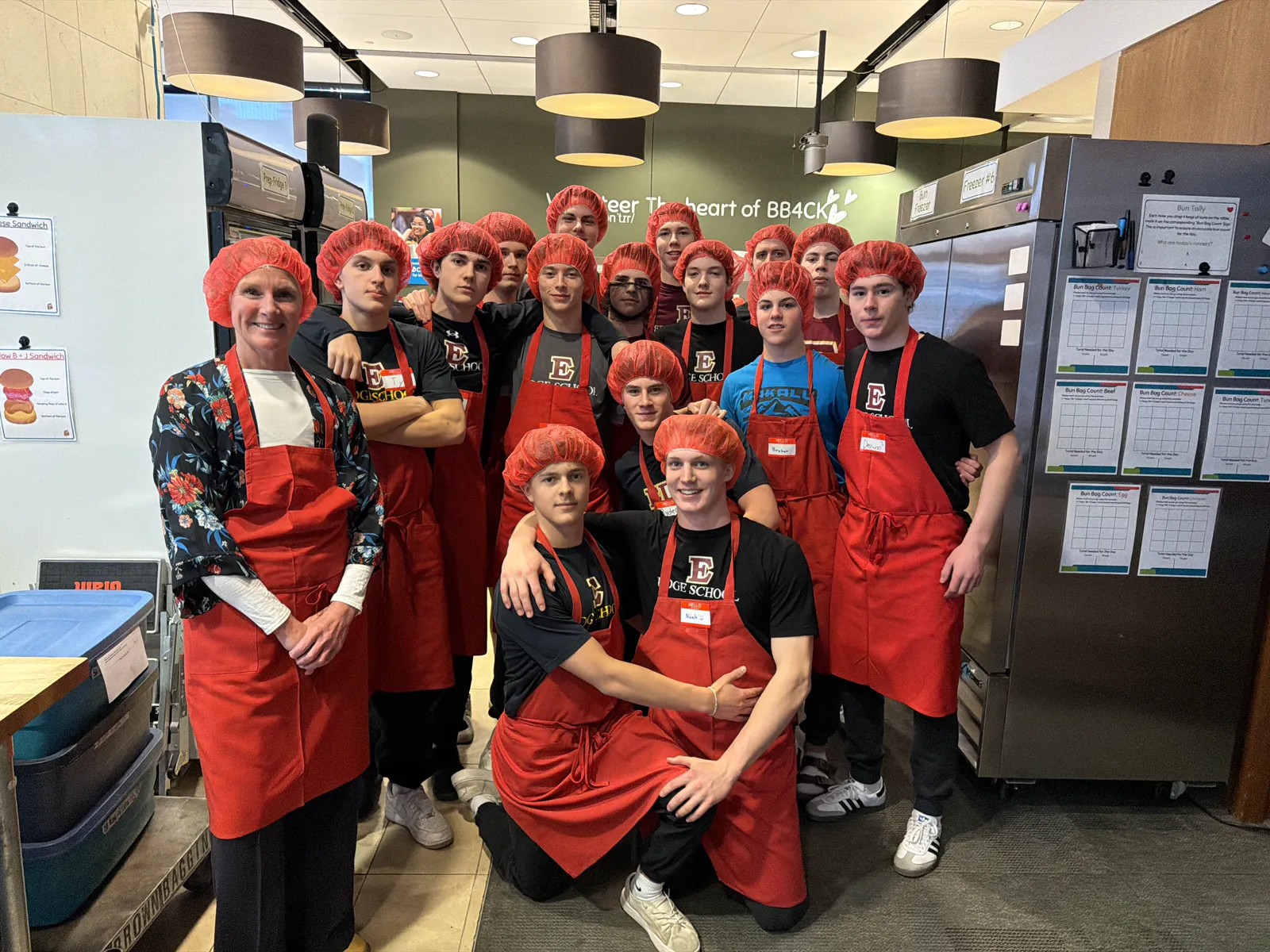 Edge School athletes volunteering with Brown Bagging for Calgary's Kids.