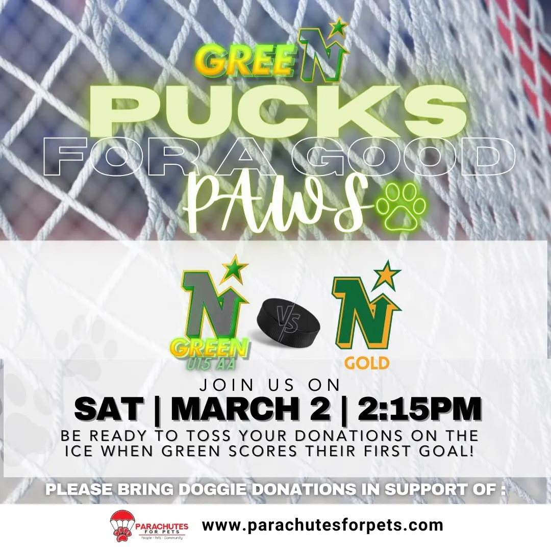 Northstars Pucks for a Good Paws donation drive poster.